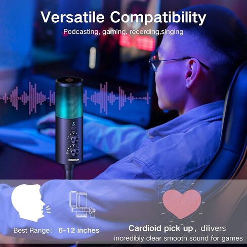 ميكروفون HOSONGIN مع ذراع بوم، وميكروفونات مراقبة ألعاب USB، وميكروفون مكثف لإلغاء الضوضاء، وإضاءة RGB، وأذرع بوم للبث والبث والألعاب وتسجيل الاستوديو عبر المنصات in Kuwait