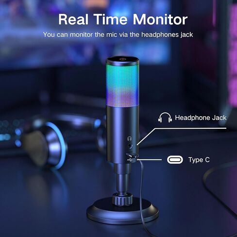 ميكروفون HOSONGIN مع ذراع بوم، وميكروفونات مراقبة ألعاب USB، وميكروفون مكثف لإلغاء الضوضاء، وإضاءة RGB، وأذرع بوم للبث والبث والألعاب وتسجيل الاستوديو عبر المنصات in Kuwait
