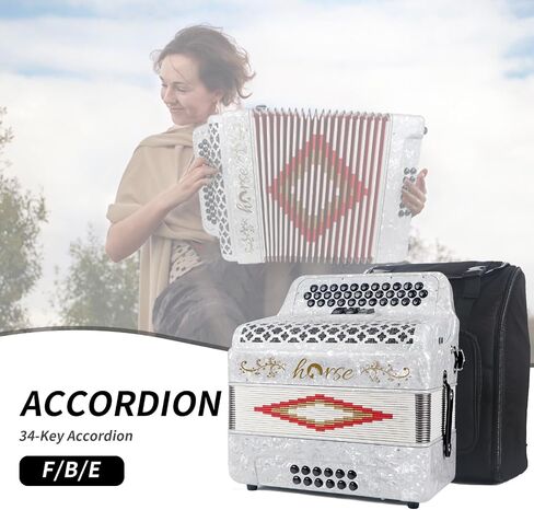34 Key Diatonic Accordion 12 Bass 3-Row Diatonic Accordion Instruments for Adults with Suitcase and Straps (White FBE Key) in Saudi Arabia