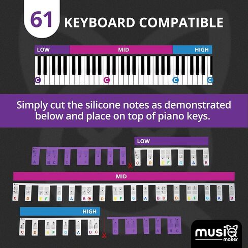 MUSIQ MAKER'S Removable Piano Keyboard Note Labels for Learning – Piano Notes and Keys Guide for 88-Key Full-Size Keyboards. Say Goodbye to Piano Keyboard Stickers. in Saudi Arabia