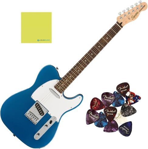 جهاز بث من سلسلة Squier Affinity®، ولوحة أصابع الغار الهندية، وحزمة Lake Placid Blue مع ملتقطات رفرف وقطعة قماش سائلة لتلميع الصوت in Saudi Arabia
