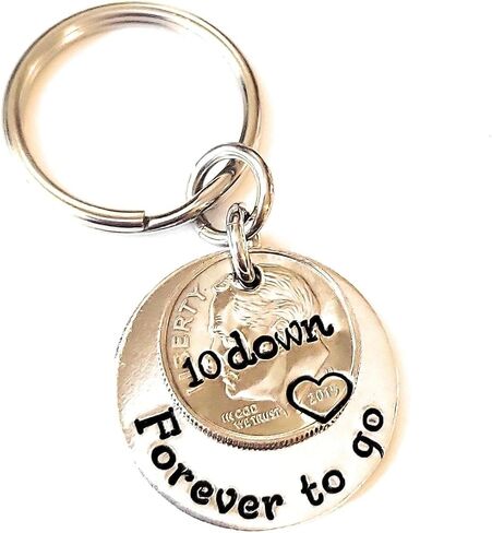 10 Down and Forever To Go 10th Year Anniversary Gift Key Chain with a 2014 Dime and Silver Aluminum Charm in Saudi Arabia