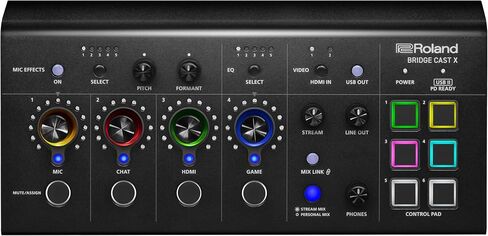 Roland BRIDGE CAST X Dual Bus Gaming Mixer & Video Capture | واجهة تدفق الصوت الاحترافية للاعبين عبر الإنترنت والمزيد | أجهزة 32 بت DSP | اتصال USB-C بنظام Windows وMac | دعم ميكروفون XLR in Saudi Arabia