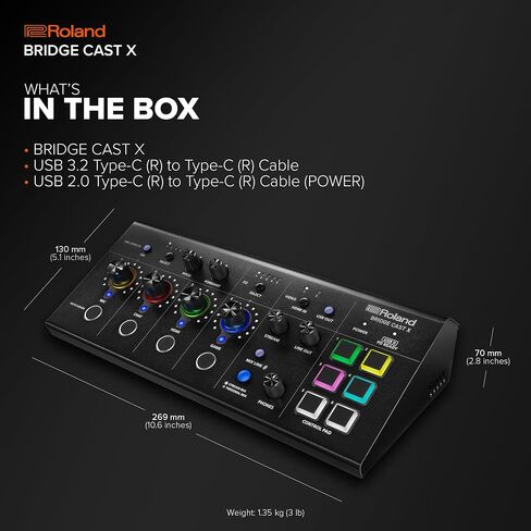 Roland BRIDGE CAST X Dual Bus Gaming Mixer & Video Capture | واجهة تدفق الصوت الاحترافية للاعبين عبر الإنترنت والمزيد | أجهزة 32 بت DSP | اتصال USB-C بنظام Windows وMac | دعم ميكروفون XLR in Saudi Arabia