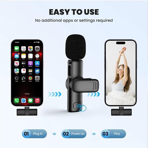 Wireless Lavalier Microphone for iPhone, Mini Microphone, Professional Lapel Mic with NoiseCancelling, Clip-on Lapel Lavalier Bluetooth Microphone for Video Recording, TikTok, Live Streaming (K11) in Saudi Arabia
