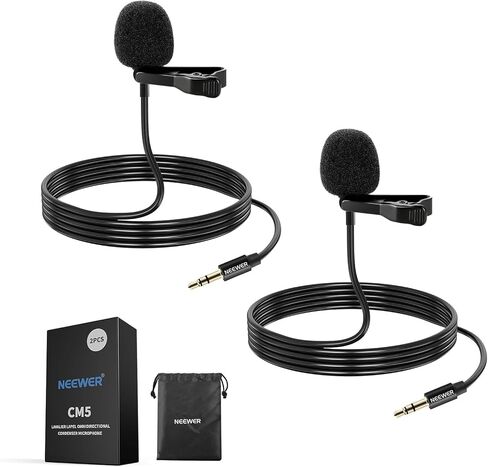 ميكروفون Neewer Lavalier Lapel (عبوة من قطعتين)، مشبك سلكي متعدد الاتجاهات على ميكروفون Lav للمسرح والبث المباشر على YouTube متوافق مع جهاز إرسال الميكروفون اللاسلكي Rode Wireless GO II 2 DJI، CM5 in Saudi Arabia