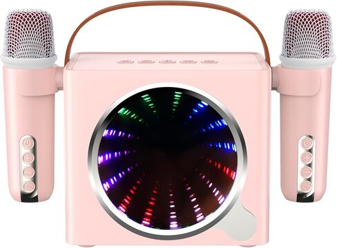 Karaoke Machine for Adults & Kids, Portable Bluetooth Mini Karaoke Speaker with 2 Wireless Mics and LED Color Lights PA System Speaker, Treble for Party/Meeting/Adults/Kids/Family(White) in Saudi Arabia