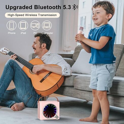 Karaoke Machine for Adults & Kids, Portable Bluetooth Mini Karaoke Speaker with 2 Wireless Mics and LED Color Lights PA System Speaker, Treble for Party/Meeting/Adults/Kids/Family(White) in Saudi Arabia