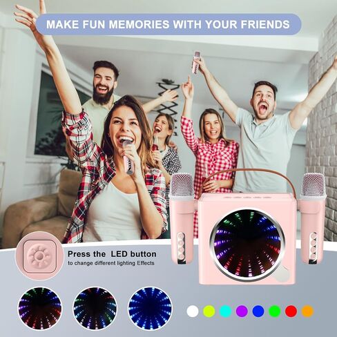 Karaoke Machine for Adults & Kids, Portable Bluetooth Mini Karaoke Speaker with 2 Wireless Mics and LED Color Lights PA System Speaker, Treble for Party/Meeting/Adults/Kids/Family(White) in Saudi Arabia