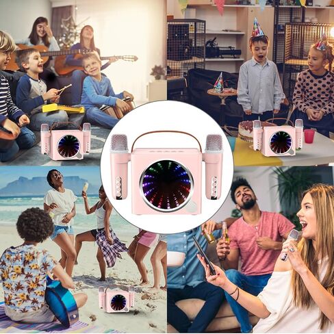 Karaoke Machine for Adults & Kids, Portable Bluetooth Mini Karaoke Speaker with 2 Wireless Mics and LED Color Lights PA System Speaker, Treble for Party/Meeting/Adults/Kids/Family(White) in Saudi Arabia