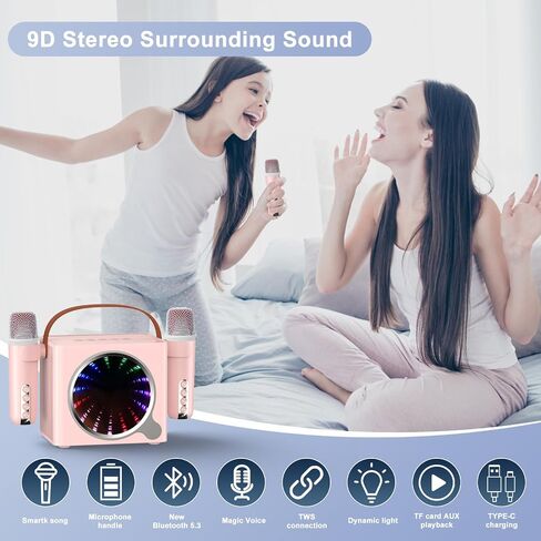 Karaoke Machine for Adults & Kids, Portable Bluetooth Mini Karaoke Speaker with 2 Wireless Mics and LED Color Lights PA System Speaker, Treble for Party/Meeting/Adults/Kids/Family(White) in Saudi Arabia