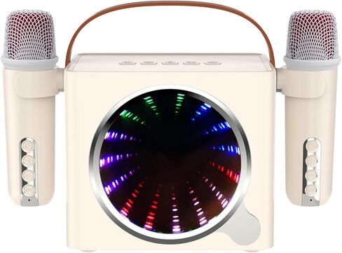 Karaoke Machine for Adults & Kids, Portable Bluetooth Mini Karaoke Speaker with 2 Wireless Mics and LED Color Lights PA System Speaker, Treble for Party/Meeting/Adults/Kids/Family(White) in Saudi Arabia