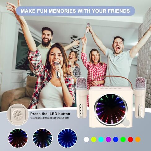 Karaoke Machine for Adults & Kids, Portable Bluetooth Mini Karaoke Speaker with 2 Wireless Mics and LED Color Lights PA System Speaker, Treble for Party/Meeting/Adults/Kids/Family(White) in Saudi Arabia