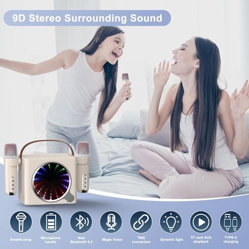 Karaoke Machine for Adults & Kids, Portable Bluetooth Mini Karaoke Speaker with 2 Wireless Mics and LED Color Lights PA System Speaker, Treble for Party/Meeting/Adults/Kids/Family(White) in Saudi Arabia