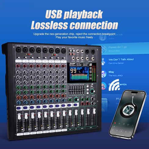 GF12 Multi-Function 12-Channel Audio Mixer Stage Performance Mixer Isolated Independent Mute Built-in 7-Stage Equalizer and 99 Reverb DJ Mixer for Performance and Karaoke (GF12) in Saudi Arabia