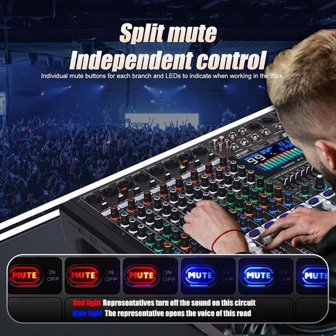 GF12 Multi-Function 12-Channel Audio Mixer Stage Performance Mixer Isolated Independent Mute Built-in 7-Stage Equalizer and 99 Reverb DJ Mixer for Performance and Karaoke (GF12) in Saudi Arabia