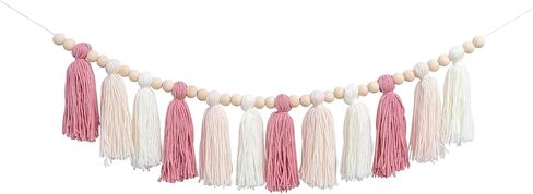 White Yarn Tassel Banner - Cream Wood Bead Tassel Garland Boho Decor, Beaded Tassel Bunting for Home, Boho Nursery Wall Hanging,Christmas Decor,Baby Bridal Shower Party Supplies (White Tassel) in Saudi Arabia
