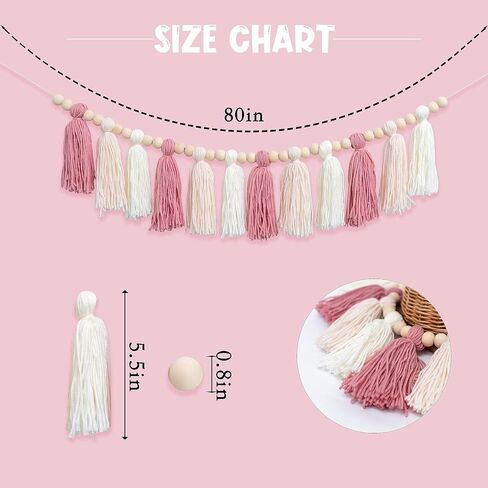 White Yarn Tassel Banner - Cream Wood Bead Tassel Garland Boho Decor, Beaded Tassel Bunting for Home, Boho Nursery Wall Hanging,Christmas Decor,Baby Bridal Shower Party Supplies (White Tassel) in Saudi Arabia