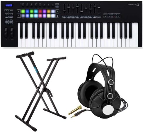 مجموعة وحدة التحكم بلوحة المفاتيح Novation Launchkey 49 MK3 49 Key USB MIDI مع سماعات الرأس وحامل لوحة المفاتيح (3 عناصر) in Kuwait