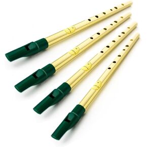 Feadog Set of 4 Brass Traditional Irish Whistle in the Key of D and C Made in Ireland Musical Instrument Present (Golden Key D)