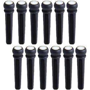 12pcs Ebony Bridge Pins with White Pearl Brass Circle Skirt Compatible With Acoustic Guitar