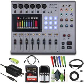 Zoom PodTrak P8 Portable Multitrack Podcast Recorder With 6 Microphone Inputs, 6 Headphone Outputs, Smartphone Input, 9 Sound Pads, Onboard Editing, Battery Powered Bundle With Accessories