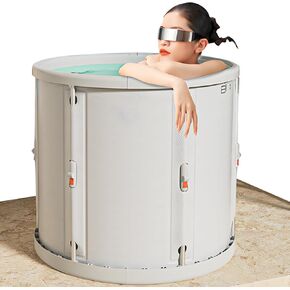 Portable Bathtub Adult Folding Bathtub M One-Second Opening Ice Bath Barrel For Athletes Cold Plunge, Hot Bath Tub for Home Sauna with Thermal Cover, Water Cushion, 9'10" Drain Pipe