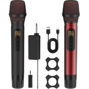 Wireless Microphones, UHF Metal Dual Handheld Cordless Dynamic Karaoke Microphone Wireless, 1/4 "Output for Rechargeable Wireless Microphone, Wedding, Party,DJ, Church, Speech,Class Use, 240ft