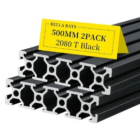 BELLA BAYS 2pcs 19.69 inch 500mm 2060 T Slot Aluminum Extrusion Profile European Standard Anodized Silver Extruded Linear Rail Guide Frame for 3D Printer Laser Engraving Machine CNC Workbench DIY
