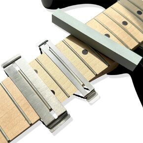 1 Set Guitar Fingerboard Protector Set with Metal Fingerboard Fret Protector Guards, Grinding Stone and Rubber Band, for Guitar, Bass, Ukulele String Fret Polishing Radius Sanding & DIY Maintenance