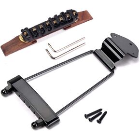 Alnicov Set of 6 String Archtop Jazz Guitar Rosewood Bridge Height Adjustable & Tailpiece Trapeze for Jazz Guitar Parts,Black