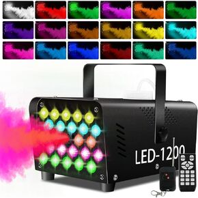 Fog Machine 24 Colorful LED Lights & 4 Strobe Effects Smoke Machine 1200W & 2500CFM Fog with 1 Wired Receiver and 2 Wireless Remote Controls Perfect for Christmas Party Wedding DJ & Stage Club