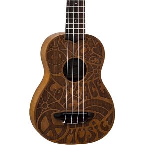 Luna Love Music Peace Mahogany Soprano Ukulele with Gig Bag, Satin Natural