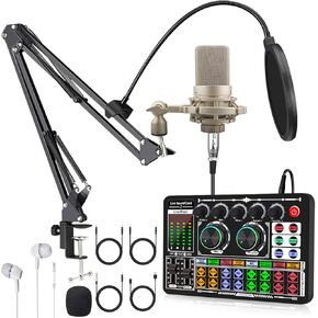 F999+103 Podcast Equipment Bundle,Condenser Mic Recording Studio,Streaming Podcast Mic Starter Kit with Voice Changer, Live Sound Card Audio Interface for Computer Vlog Living for YouTube TikTok