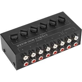 DAUERHAFT Stereo Mixer, Portable Line Passive Mixer 6 Channel Independent Volume Control Noiseless for Studio PC CD Laptop
