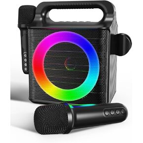 SINWE Portable Karaoke Machine with 2 Wireless Microphones - Bluetooth Singing Device with Colorful Lights & 15W Speaker for Christmas, Birthday Parties, Weddings & Home Entertainment