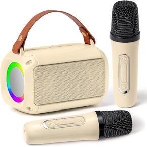 MALLMALL6 Mini Karaoke Machine with 2 Wireless Microphone for Kids Portable Bluetooth 5.3 Karaoke Mic LED Color Lights Speaker Christmas Birthday Family Home Party Toys Gift for Boys Girls Pink