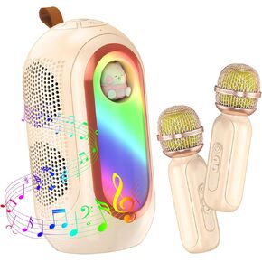 Mini Karaoke Machine for Kids & Adults with 2 Wireless Microphones Portable Karaoke Machine 2x5W Bluetooth Speaker Birthday Gift Toys Gifts for Kids Family Home Outdoor Party Cream