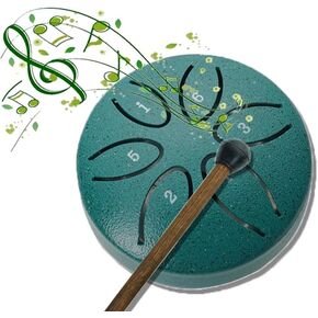 Rain Drum for Outside Garden, 3 Inches 6 Notes Mini Steel Tongue Drum for Rain, Drum Rain Chime Waterproof, Rain Drum for Garden Instrument (Green)