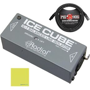 Radial Engineering IceCube Balanced XLR Line Isolator Bundle w/Pig Hog PHM10 8mm Mic XLR Cable & Liquid Audio Polishing Cloth