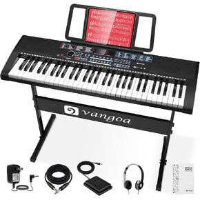 Vangoa 61 Key Keyboard Piano, Full-Size Keys Portable Electric Piano Keyboard, MIDI Port, Teaching, 500 Voices, 80 Demos, 61 Percussions, Bundle w/Stand, Music Gift for Beginner Kids Adult Student