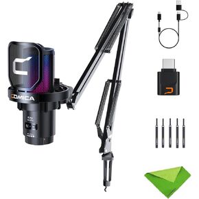 comica EJoy Uni Pro (A)-Wireless Black Microphone for Computer and Smartphone,48Khz/24Bit RGB Cardioid Condenser Gaming Mic for Podcasting,Streaming,Recording,Music Creation,with Boom Arm Stand