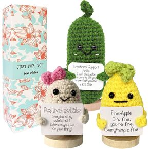 Emotional Support Crochet Pickle, Mini Funny Positive Pickle with Stand, Emotional Support Gift for Friends, Men, Women, Office Desk Decor