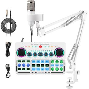 X50 Voice Changer Podcast Equipment Bundle with Audio Interface,Condenser Karaoke Microphone, Mic Stand and Mic Pop Filter,Streaming Podcast Starter Kit DJ Audio Mixer (X50+BM800White)