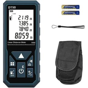 Laser Measure 165ft DT50 Gen-1 Laser Distance Meter 50M Portable Handle Digital Measure Tool Range Finder Larger Backlit LCD 4 Line Display IP54 Shockproof ACPOTEL