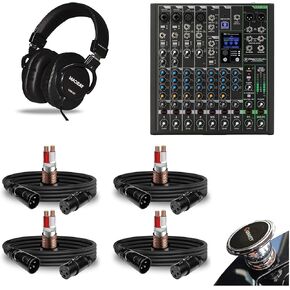 Mackie ProFX10v3+ 10-Channel Mixer with Effects and Bluetooth Bundle with 4 XLR Cables and Closed-Back Studio Mixing Headphones.