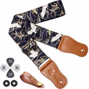 Nefelibata Cotton Guitar Strap for Acoustic Guitar, Ukulele, Headstock Strap Adapter, Guitar Picks and Strap Locks