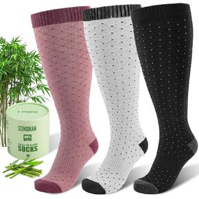 Plus Size Compression Socks for Women Wide Calf (3 Pairs) 15-20mmHg Bamboo Viscose Knee High Sock Support for Nurses Pregnancy Travel XXL（Black&Gray&Pink）
