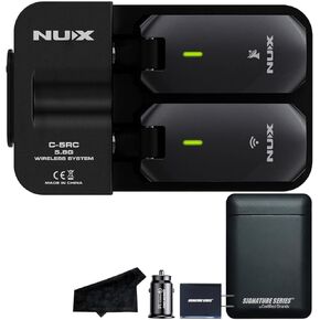 NUX C-5RC 5.8GHz Wireless Guitar System for Active or Passive Pickup Guitar | Charging Case, UHF Guitar Wireless Transmitter Receiver Low Interference, Auto Match with Signature Series Power Bundle