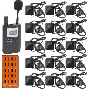 Wireless Tour Guide System, 1 Transmitter 15 Receivers, Bluetooth Simultaneous Interpretation Translation System Headsets Assisted Listening 328 feet for Training Church Teach Court Sermon